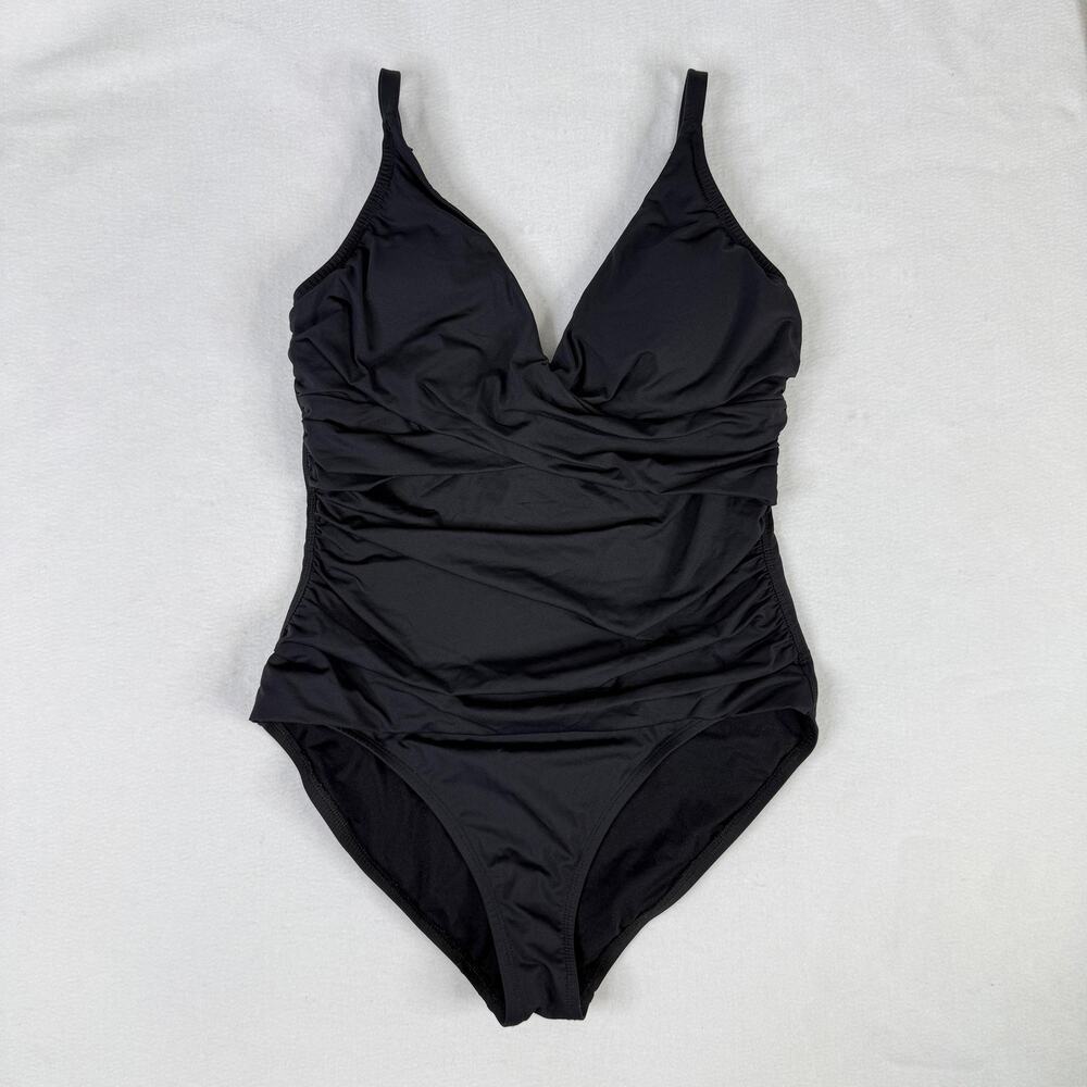 Tommy Bahama Swimsuit Womens 10 Black Ruched One Piece Lined Stretch Adjustable